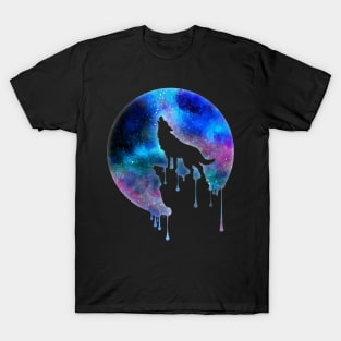 Howling Wolf - Full Moon - watercolour - Art - Trend - Splatter- Gift - Universe - Space - Galaxy T-Shirt